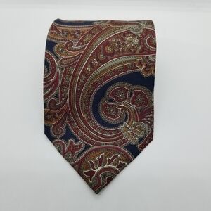 Morgan Hart vintage paisley tie red blue 4 in wide 59 in long